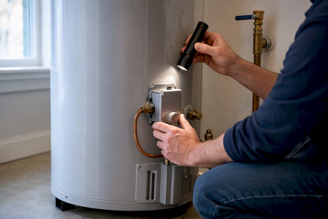 Inspector checking residential water heater