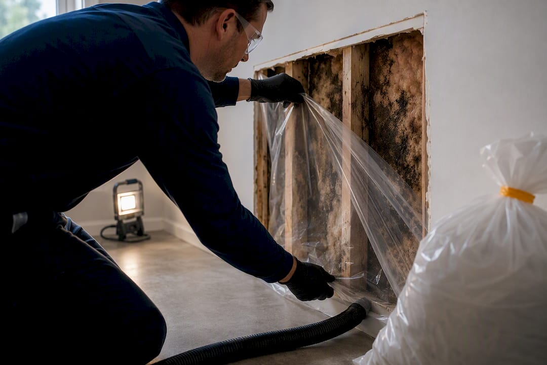 Mold remediation around an opened wall cavity