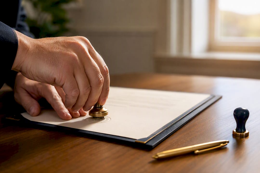 Notary embossing a real estate deed