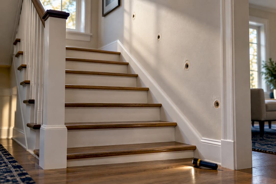 Residential stairs missing required handrail