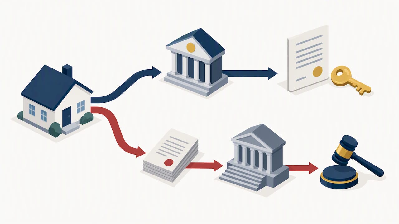 Two paths comparing deed and foreclosure control