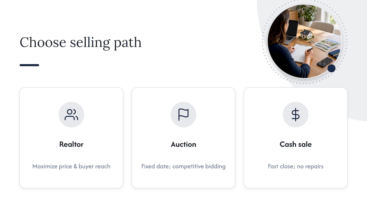 Three sale methods matched to seller priorities